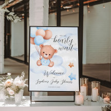 Teddy Bear Waterverf Boy Baby shower Welkomstbord