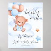 Teddy Bear Waterverf Boy Baby shower Welkomstbord Poster (Voorkant)
