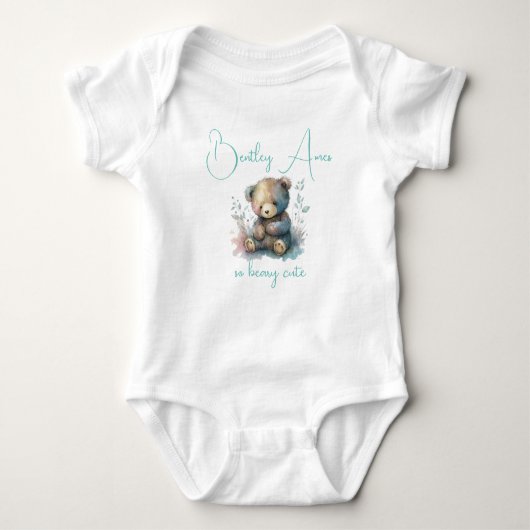 Teddy Bear Waterverf Floral Greenery Custom Name Romper (Voorkant)