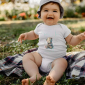 Teddy Bear Waterverf Floral Greenery Custom Name Romper