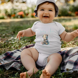 Teddy Bear Waterverf Floral Greenery Custom Name Romper