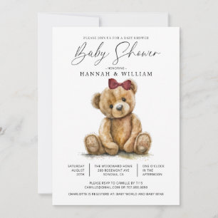 Teddy Bear Waterverf Girl Baby shower Uitnodiging