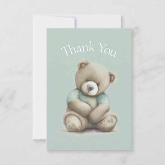 Teddy Bear Waterverf Green Baby shower Dank u wel Bedankkaart (Voorkant)