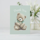 Teddy Bear Waterverf Green Baby shower Dank u wel Bedankkaart (Staand voorkant)