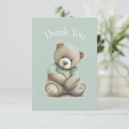 Teddy Bear Waterverf Green Baby shower Dank u wel Bedankkaart (Staand voorkant)