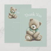 Teddy Bear Waterverf Green Baby shower Dank u wel Bedankkaart (Voorkant / Achterkant)