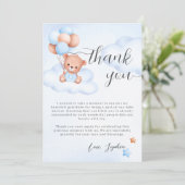 Teddy Bear Waterverf Jongen Baby shower Bedankkaart (Staand voorkant)