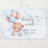 Teddy Bear Waterverf Jongen Baby shower Favorieten Sparkling Wijnetiket (Enkel label)