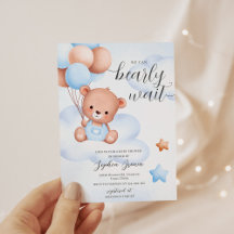 Teddy Bear Waterverf Jongen Baby shower