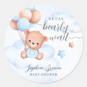 Teddy Bear Waterverf Jongen Baby shower Ronde Sticker (Voorkant)