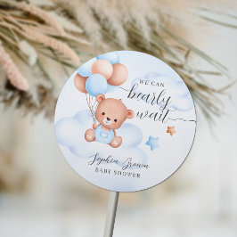 Teddy Bear Waterverf Jongen Baby shower Ronde Sticker