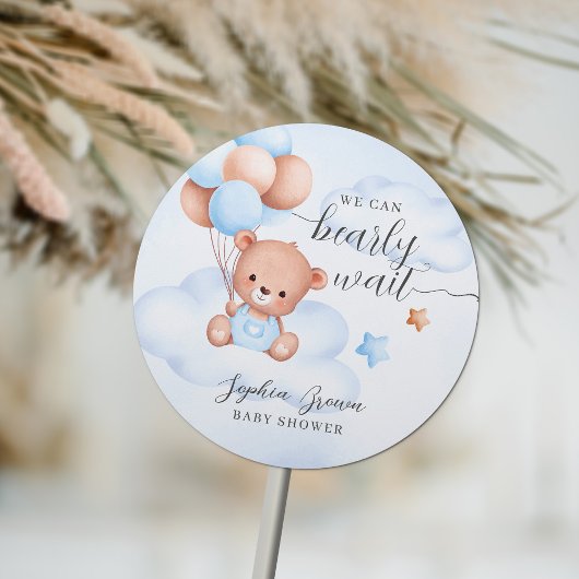 Teddy Bear Waterverf Jongen Baby shower Ronde Sticker