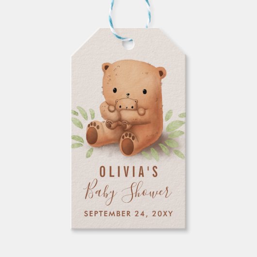Teddy Bear Waterverf Mama Baby shower Dank je wel Cadeaulabel (Voorkant)