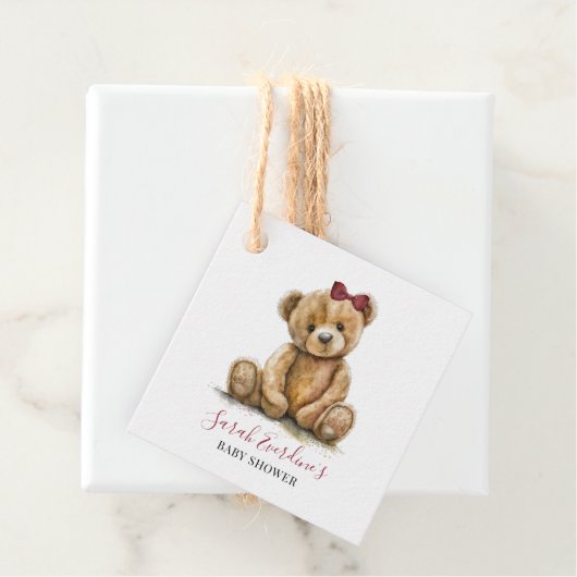 Teddy Bear Waterverf Meisje Baby shower Bedankjes Labels (In situ)