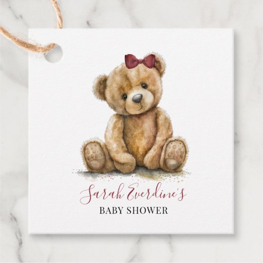 Teddy Bear Waterverf Meisje Baby shower Bedankjes Labels (Voorkant)