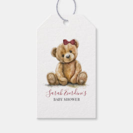 Teddy Bear Waterverf Meisje Baby shower Cadeaulabel
