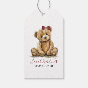 Teddy Bear Waterverf Meisje Baby shower Cadeaulabel
