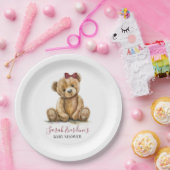 Teddy Bear Waterverf Meisje Baby shower Papieren Bordje (Feest)