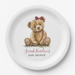 Teddy Bear Waterverf Meisje Baby shower Papieren Bordje