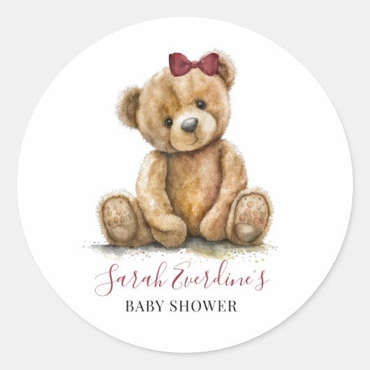 Teddy Bear Waterverf Meisje Baby shower Ronde Sticker (Voorkant)