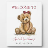 Teddy Bear Waterverf Meisje Baby shower Welkom Fotoplaat (Voorkant)