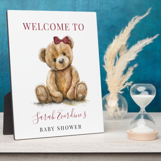 Teddy Bear Waterverf Meisje Baby shower Welkom Fotoplaat (Zijkant)