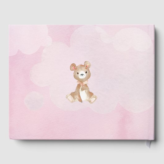 Teddy Bear Waterverf Paarse Baby shower Gastenboek (Achterkant)