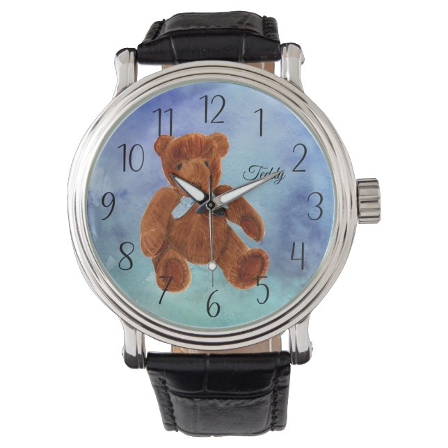 Teddy Bear Waterverf Painting Watch Horloge (Voorkant)