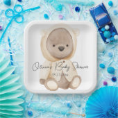 Teddy Bear Waterverf Persoonlijk Baby shower Papieren Bordje (Feest)