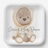 Teddy Bear Waterverf Persoonlijk Baby shower Papieren Bordje (Voorkant)