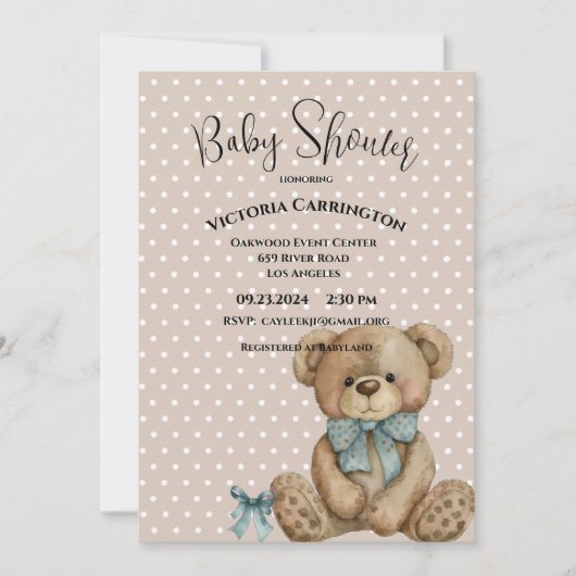Teddy Bear Waterverf Polkadots Baby shower Kaart (Voorkant)