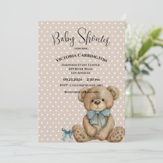 Teddy Bear Waterverf Polkadots Baby shower Kaart (Staand voorkant)