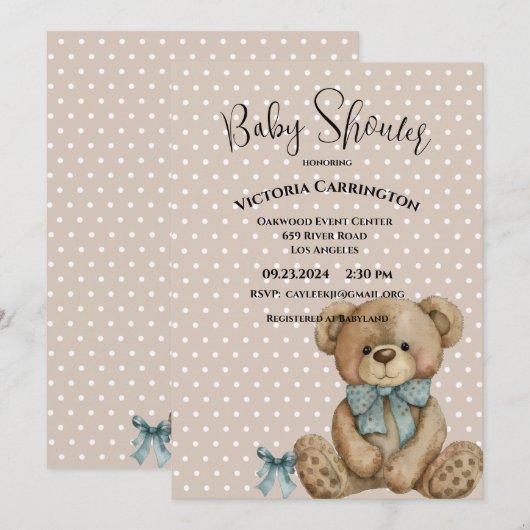 Teddy Bear Waterverf Polkadots Baby shower Kaart (Voorkant / Achterkant)
