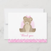Teddy Bear Waterverf Roze Baby shower Dank u Notitiekaartje (Voorkant)