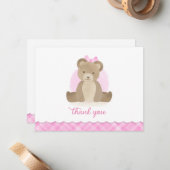Teddy Bear Waterverf Roze Baby shower Dank u Notitiekaartje (Voorkant / Achterkant in situ)
