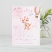 Teddy Bear Waterverf Roze Meisje Baby shower Kaart (Staand voorkant)
