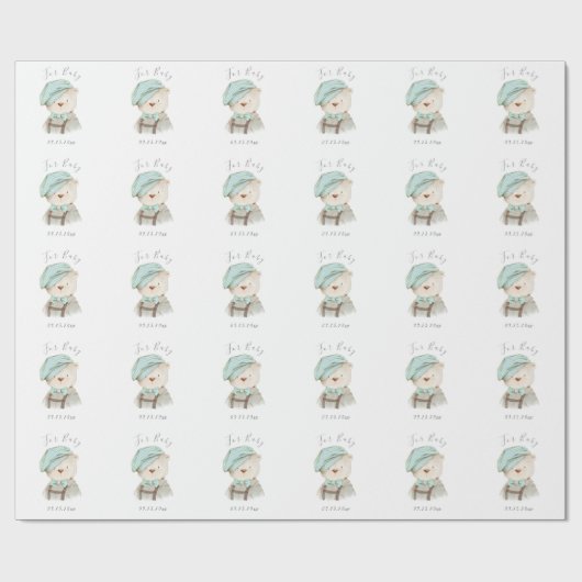 Teddy Bear Waterverf Script Baby shower Cadeaupapier (Vlak)