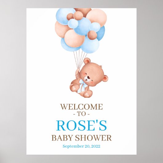 Teddy Bear Waterverf Welkome Baby shower Poster (Voorkant)