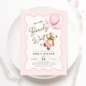 Teddy Bear We Can Bearly Wait Baby Girl Shower Kaart
