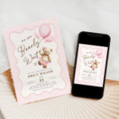 Teddy Bear We Can Bearly Wait Baby Girl Shower Kaart