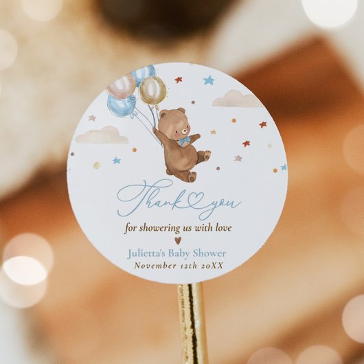 Teddy Bear We Can Bearly Wait Baby Shower Favor Ronde Sticker