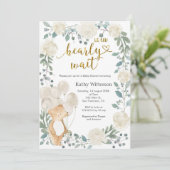 Teddy Bear We Can Bearly Wait Baby Shower Kaart (Staand voorkant)