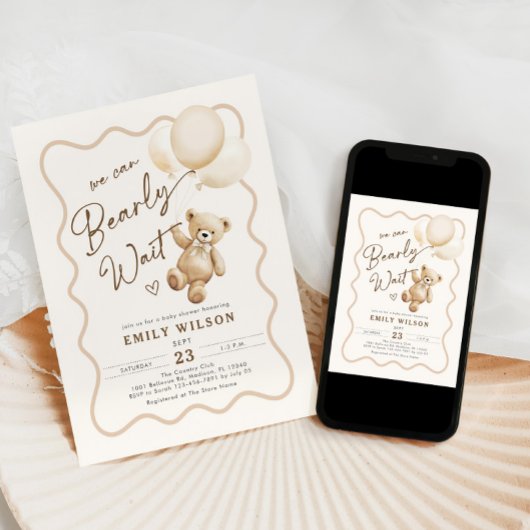 Teddy Bear We Can Bearly Wait Baby Shower Kaart