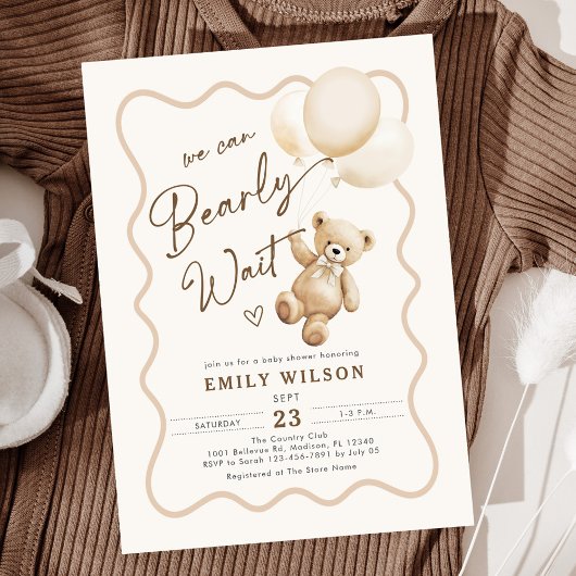Teddy Bear We Can Bearly Wait Baby Shower Kaart