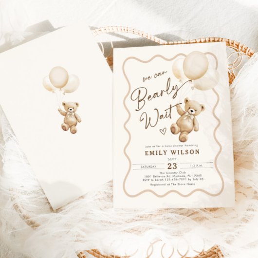 Teddy Bear We Can Bearly Wait Baby Shower Kaart