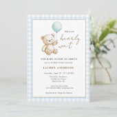 Teddy Bear We can Bearly wait Boy Baby shower Kaart (Staand voorkant)