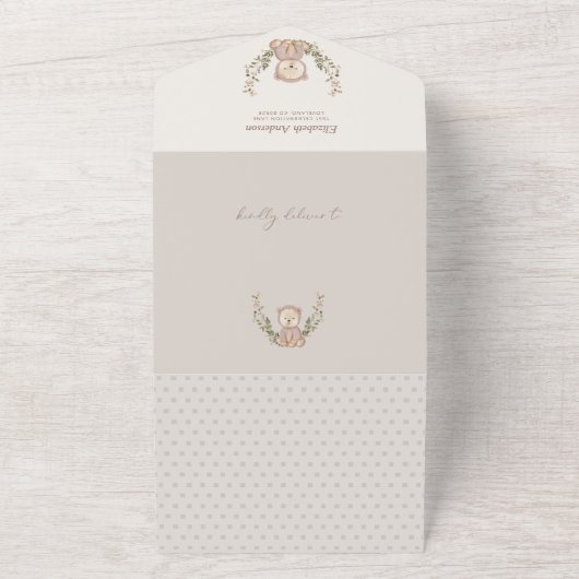 Teddy Bear, we kunnen Baby shower afwachten All In One Uitnodiging (Buitenkant)