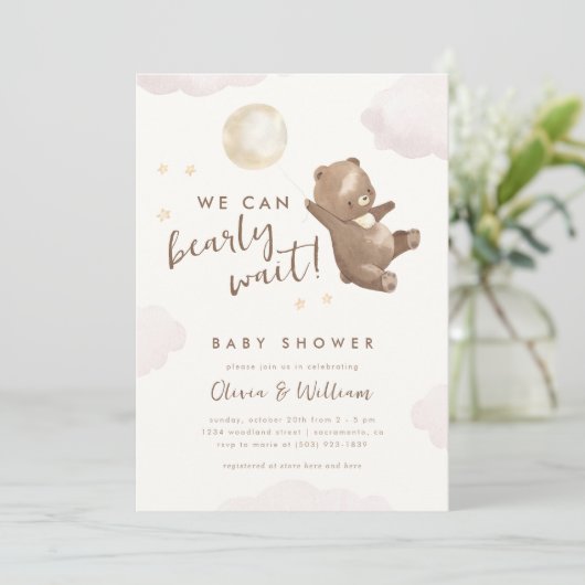 Teddy Bear, we kunnen Baby shower afwachten Kaart (Staand voorkant)