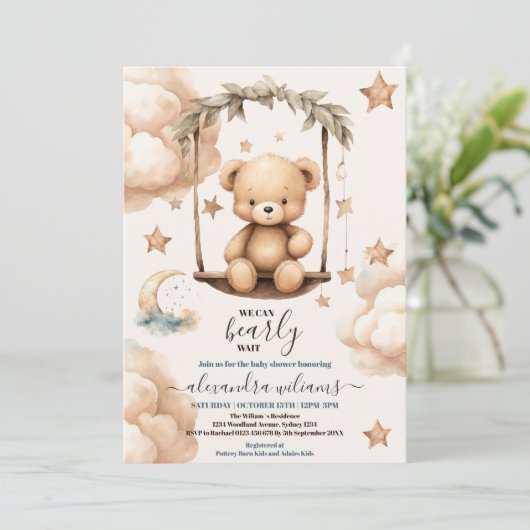 Teddy Bear, we kunnen Baby shower afwachten Kaart (Staand voorkant)