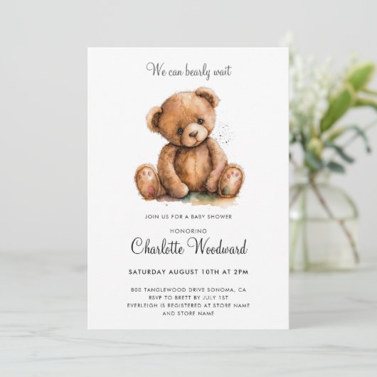 Teddy Bear, we kunnen Baby shower afwachten Kaart (Staand voorkant)